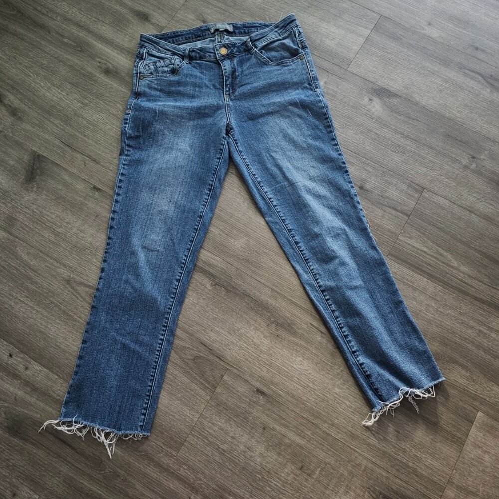 Wit & Wisdom Jeans Blue Denim Raw Hem Slim Straight Ankle Cut Size 10
